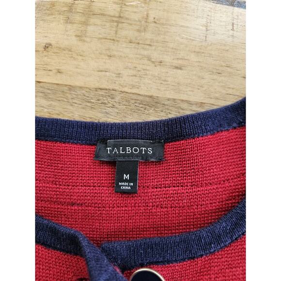 Talbots Red & Navy Blue Cardigan Sweater Womens Size M Preppy Nautical - Picture 4 of 9
